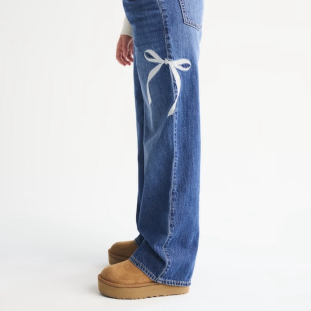 abercrombie kids - High Rise Ultra Wide-Leg Jeans with White Bow Accent - Picture 8 of 9